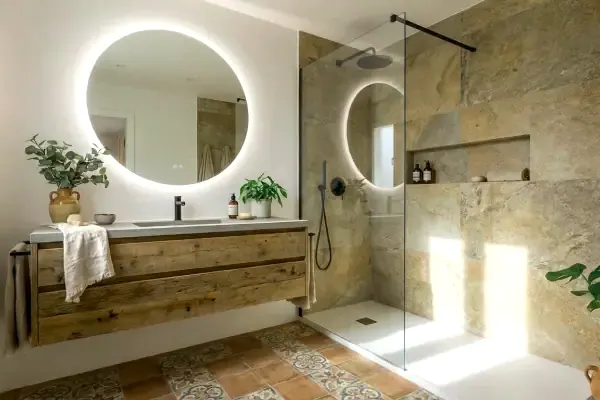 Baño reformado con plato de ducha y mampara en Torredembarra